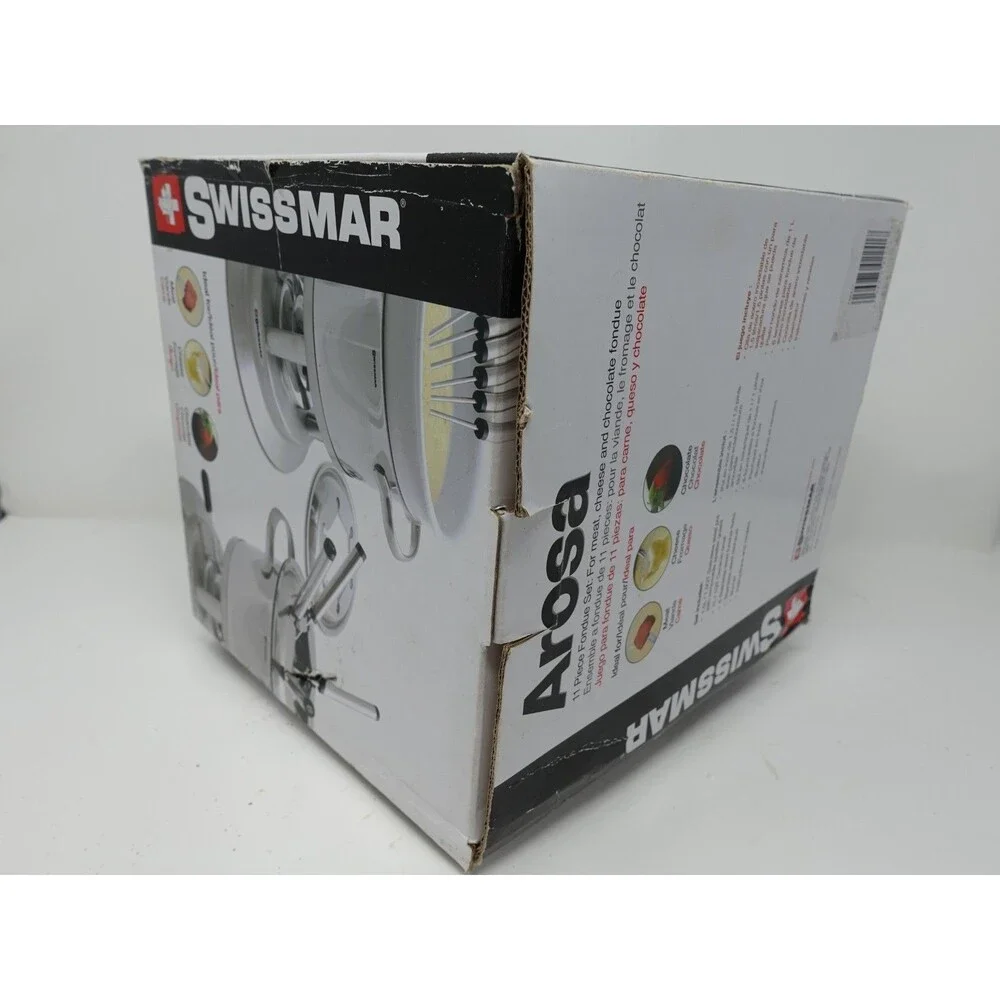 Swissmar Arosa 11-Piece Fondue Set Stainless / Ceramic — New, Box Corner Wear